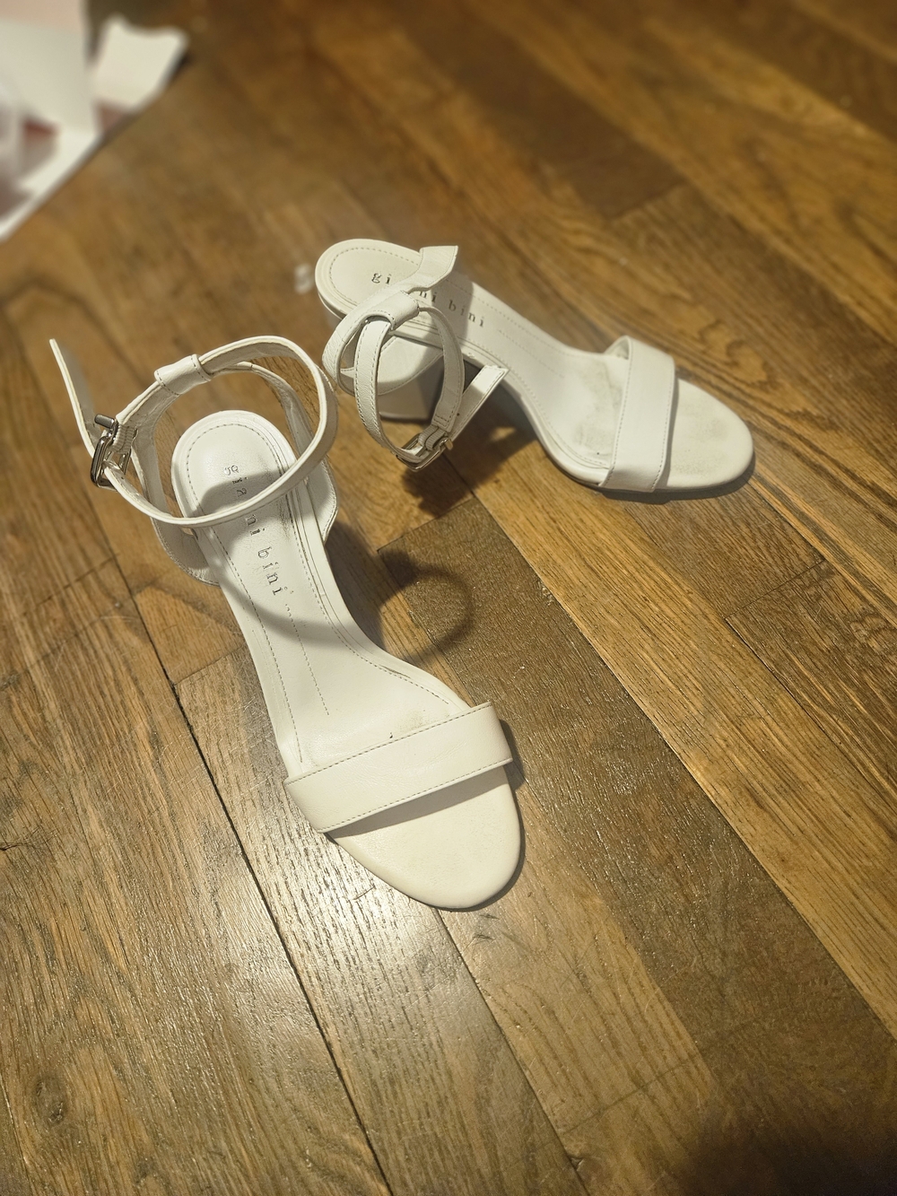 Gianni Bini White Ankle-Strap Block Heel Sandals